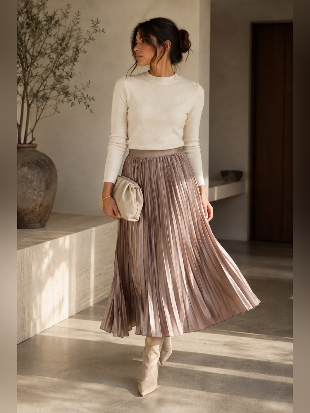 NWT Lululemon Taupe Satin Pleated Midi Skirt Size L